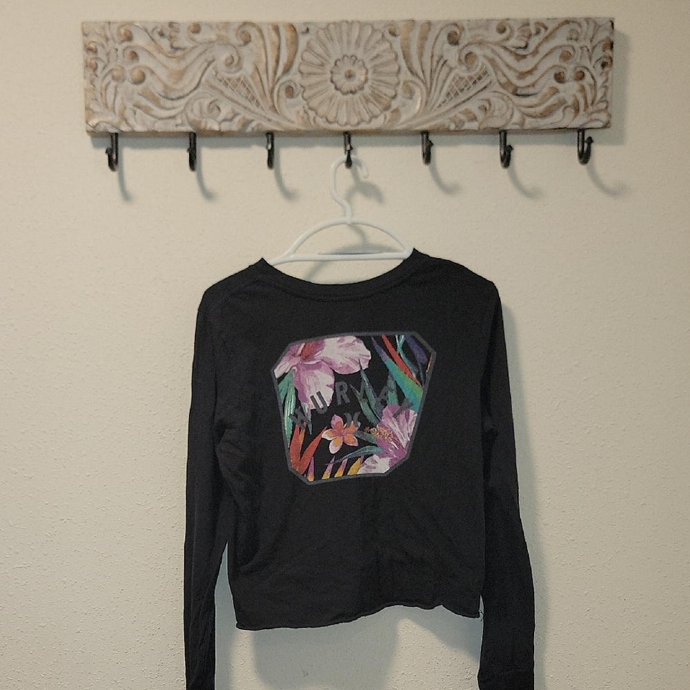 Hurley Black Long Sleeve Tee with Floral Design